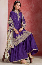 Divine Purple Color Chinon Fabric Plazzo Suit