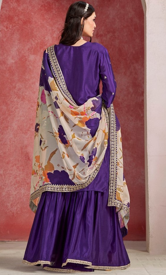 Divine Purple Color Chinon Fabric Plazzo Suit
