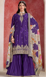 Divine Purple Color Chinon Fabric Plazzo Suit