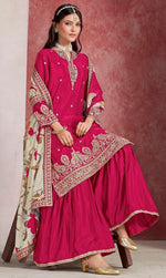 Divine Pink Color Chinon Fabric Plazzo Suit