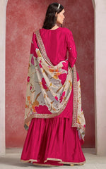 Divine Pink Color Chinon Fabric Plazzo Suit