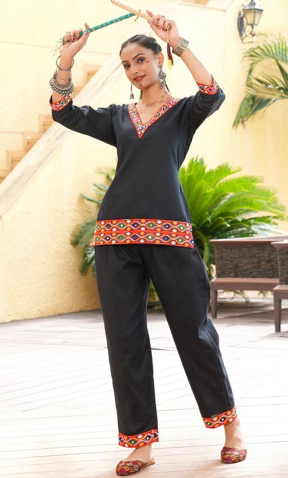 Beautiful Black Color Cotton Fabric Top With Bottom