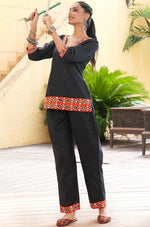 Beautiful Black Color Cotton Fabric Top With Bottom