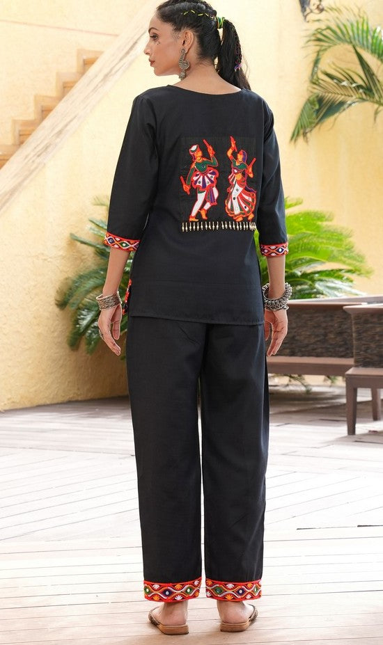 Beautiful Black Color Cotton Fabric Top With Bottom