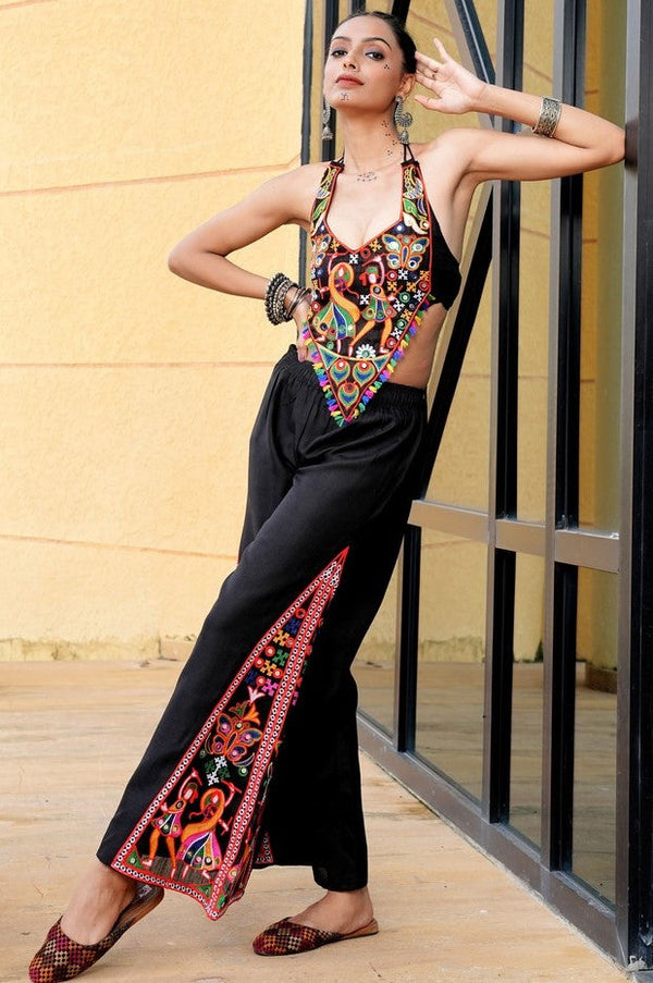 Beautiful Black Color Cotton Fabric Top With Bottom