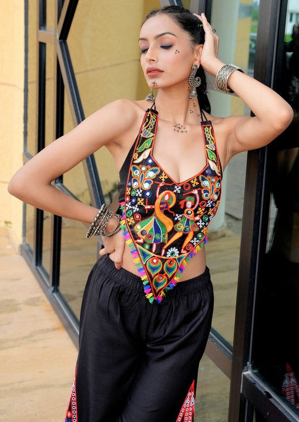 Beautiful Black Color Cotton Fabric Top With Bottom