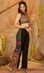 Beautiful Black Color Ribbed Fabric Top With Bottom