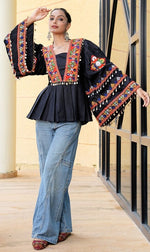 Dazzling Black Color Cotton Fabric Designer Short Kurti