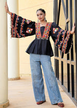 Dazzling Black Color Cotton Fabric Designer Short Kurti