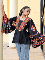 Dazzling Black Color Cotton Fabric Designer Short Kurti