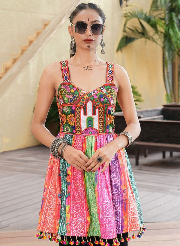 Dazzling Multi Color Crepe Fabric Designer Short Kurti