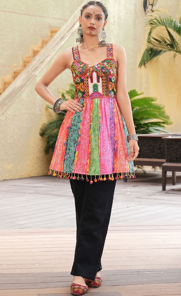 Dazzling Multi Color Crepe Fabric Designer Short Kurti