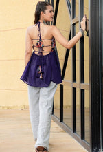Dazzling Purple Color Georgette Fabric Designer Short Kurti