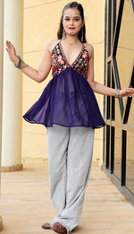 Dazzling Purple Color Georgette Fabric Designer Short Kurti