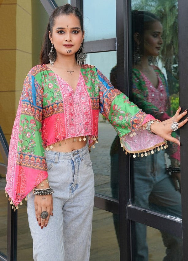 Dazzling Multi Color Chinon Fabric Designer Short Kurti