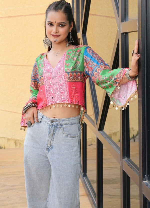 Dazzling Multi Color Chinon Fabric Designer Short Kurti