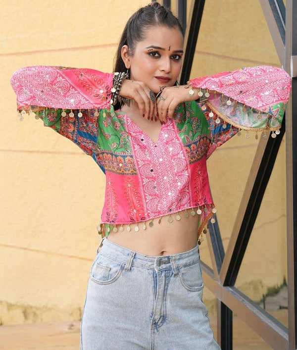 Dazzling Multi Color Chinon Fabric Designer Short Kurti