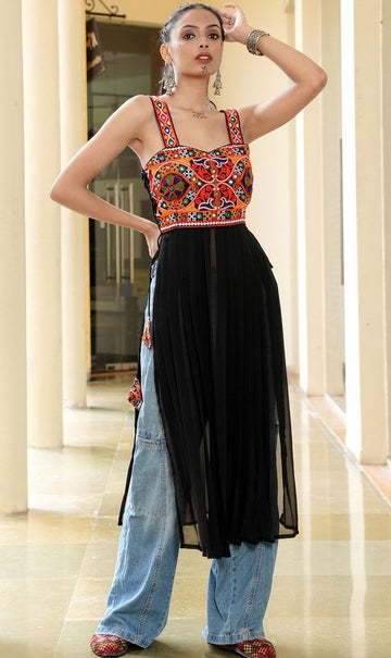 Dazzling Black Color Georgette Fabric Designer Kurti