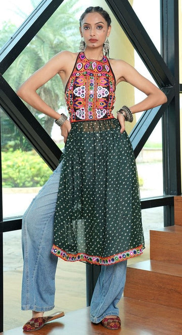 Dazzling Green Color Georgette Fabric Designer Kurti
