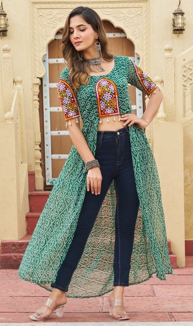 Amazing Green Color Georgette Fabric Designer Kurti