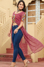 Amazing Maroon Color Georgette Fabric Designer Kurti