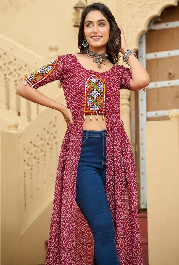 Amazing Maroon Color Georgette Fabric Designer Kurti