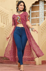 Amazing Maroon Color Georgette Fabric Designer Kurti