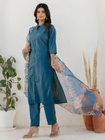 Amazing Teal Color Shimmer Fabric Designer Suit
