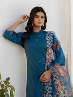 Amazing Teal Color Shimmer Fabric Designer Suit