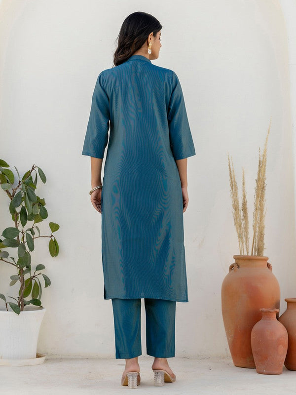 Amazing Teal Color Shimmer Fabric Designer Suit