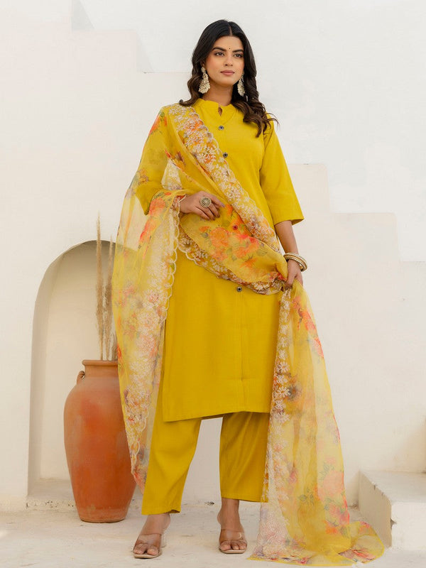 Amazing Yellow Color Shimmer Fabric Designer Suit