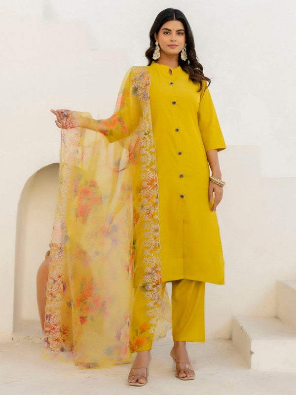 Amazing Yellow Color Shimmer Fabric Designer Suit