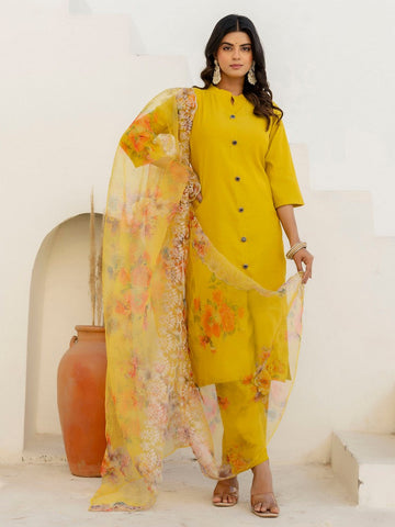 Amazing Yellow Color Shimmer Fabric Designer Suit