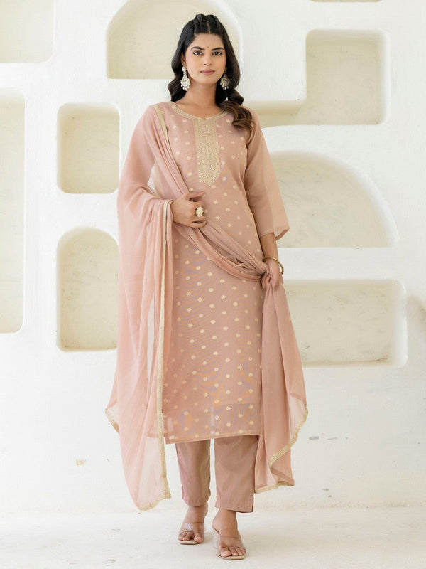 Amazing Peach Color Chanderi Fabric Designer Suit
