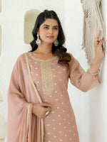 Amazing Peach Color Chanderi Fabric Designer Suit