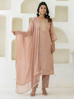 Amazing Peach Color Chanderi Fabric Designer Suit