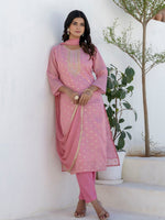 Amazing Pink Color Chanderi Fabric Designer Suit