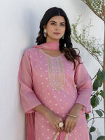 Amazing Pink Color Chanderi Fabric Designer Suit