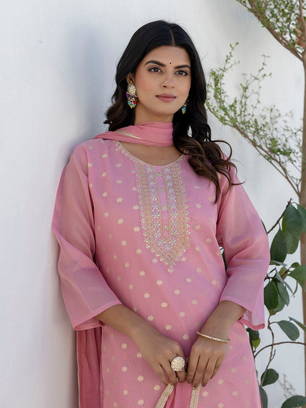 Amazing Pink Color Chanderi Fabric Designer Suit