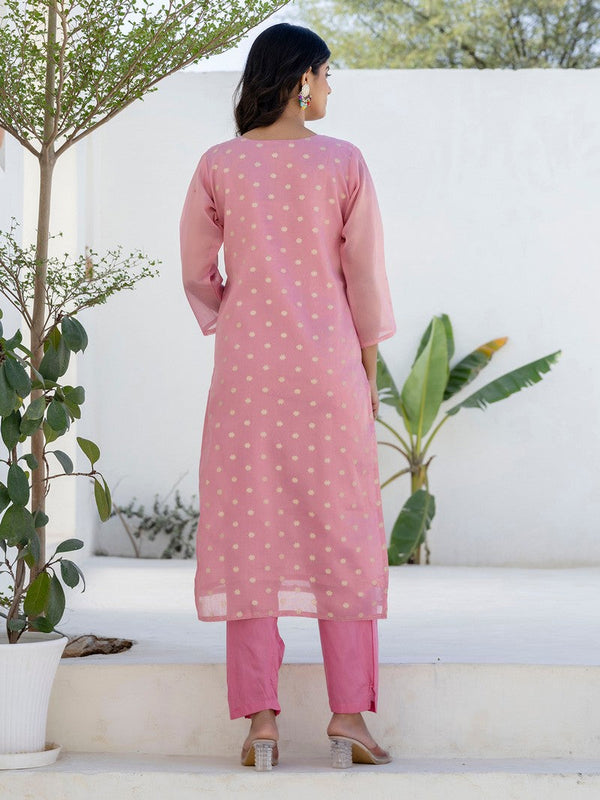 Amazing Pink Color Chanderi Fabric Designer Suit