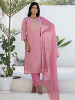 Amazing Pink Color Chanderi Fabric Designer Suit
