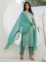 Amazing Aqua Color Chanderi Fabric Designer Suit