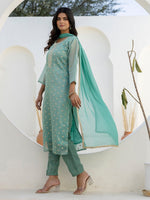Amazing Aqua Color Chanderi Fabric Designer Suit