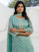 Amazing Aqua Color Chanderi Fabric Designer Suit
