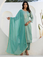 Amazing Aqua Color Chanderi Fabric Designer Suit