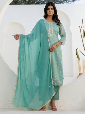 Amazing Aqua Color Chanderi Fabric Designer Suit
