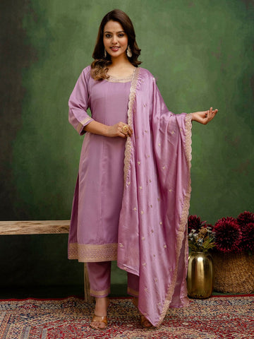 Amazing Purple Color Viscose Fabric Designer Suit