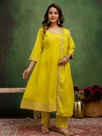 Amazing Green Color Viscose Fabric Designer Suit