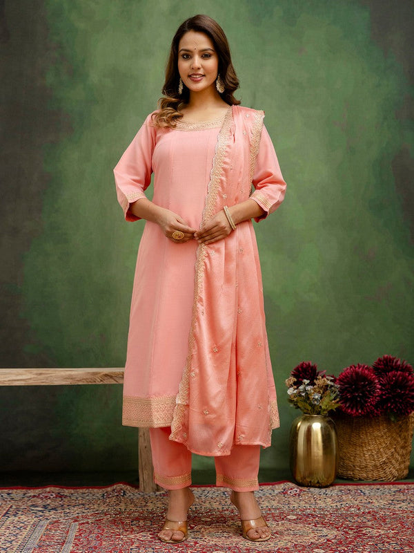Amazing Peach Color Viscose Fabric Designer Suit
