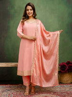 Amazing Peach Color Viscose Fabric Designer Suit
